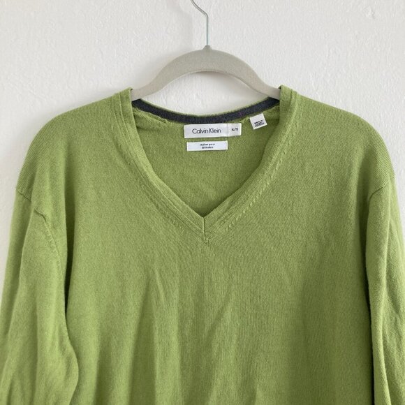 Calvin Klein Merino Wool Blend Knit Sweater V Neck Green Long Sleeve Spring XL - Picture 2 of 12